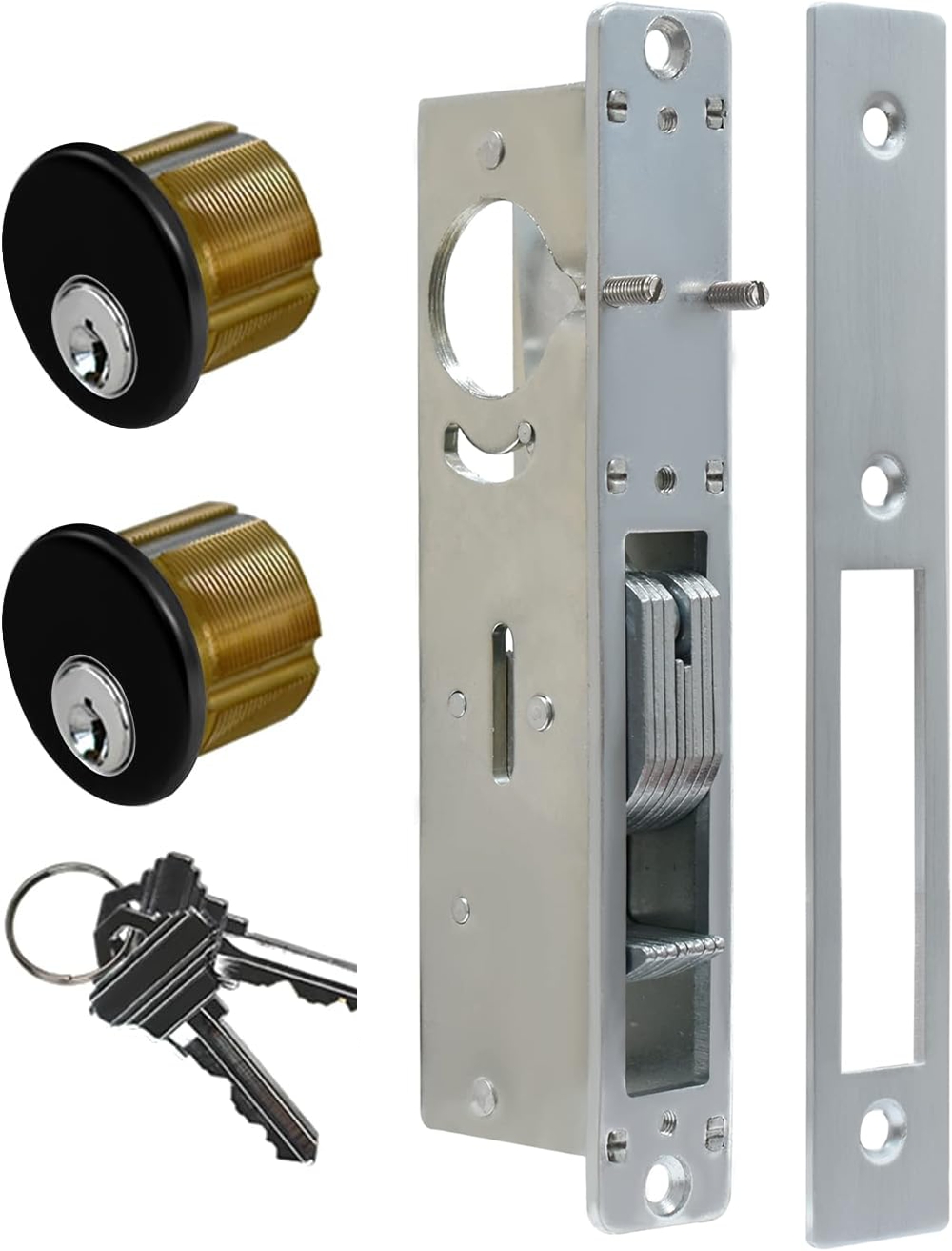 Adams Rite Style MS1850S Storefront Door Lock for Aluminum Glass Doors with Commeical Solid Brass Double Cylinders, 1.1/8"