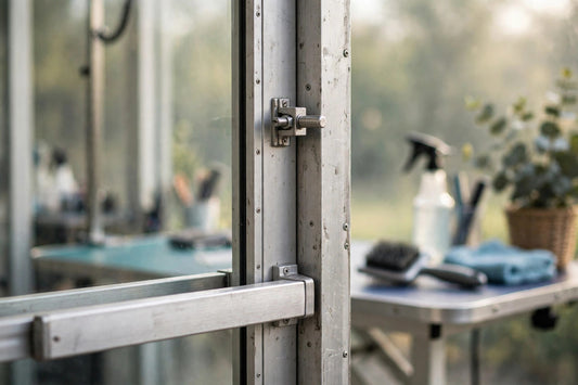 Adams Rite 4510 Series deadlatch bolt and push paddle on an aluminum storefront door