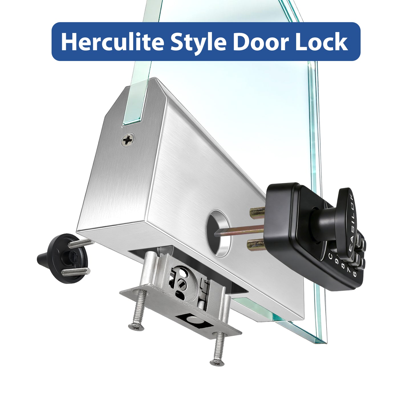 SK777:  Keyless Herculite Glass Door Bottom Rail Lock | DIY installation &Drill-Free  Replacement(Drop-in) for CRL 777S &FHC777& ILCO BRL，0.84“, Black