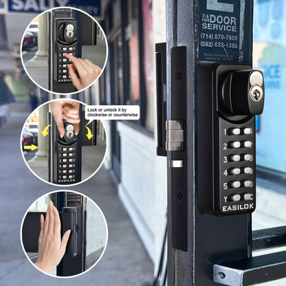 EASILOK  SK4510S(sfic): Universal Handing Mechanical Keyless Storefront Door Deadlatch | SFIC Key Override | Drill-Free DIY Adams Rite 4510S Replacement with Push Paddle 1.1/8" 31/32" - Black