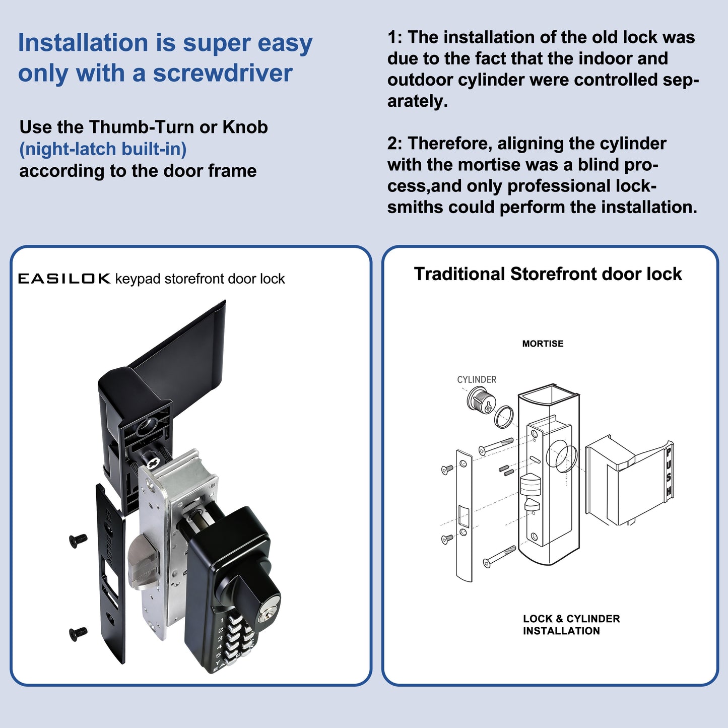 EASILOK  SK4510S(sfic): Universal Handing Mechanical Keyless Storefront Door Deadlatch | SFIC Key Override | Drill-Free DIY Adams Rite 4510S Replacement with Push Paddle 1.1/8" 31/32" - Black