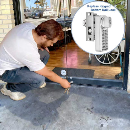 SK777S（sfic): Keyless Herculite Glass Door Bottom Rail Lock with SFIC Key Override | DIY installation & Drill-Free Replacement (Drop-in) for CRL 777S & FHC777 & ILCO BRL, 0.84", Silver,cross-patented