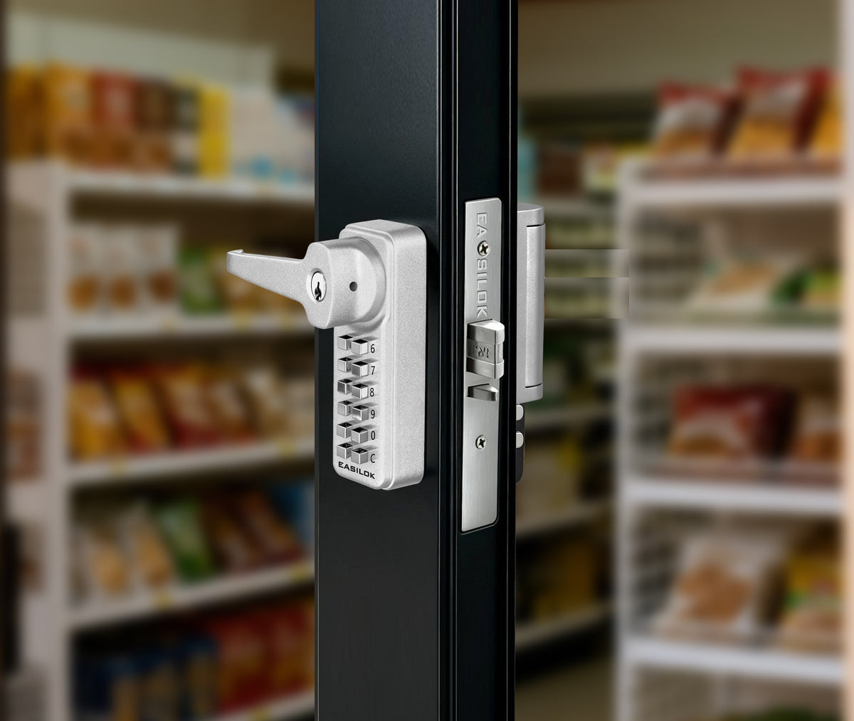 EASILOK SK4510S(sfic): Universal Handing Mechanical Keyless Storefront Door Deadlatch | SFIC Key Override | Drill-Free DIY Adams Rite 4510S Replacement with Push Paddle 31/32"-Black,cross-patented