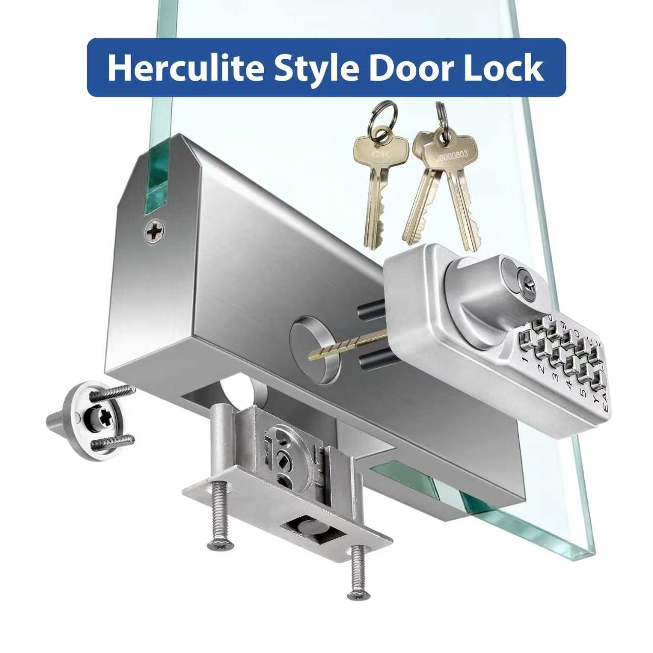 SK777S（sfic):  World’s Only Drill-Free Keyless Bottom Rail Lock SK777S（sfic) | SFIC Key Override for herculite stile door | Direct Replace the CRL 777S, FHC R777, ILCO BRL | Professional Grade Mechanical Storefront Security Silver