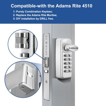 EASILOK SK4510: Keyless Storefront Deadlatch - Patented Non-Handed Mechanical Lock | Direct Adams Rite 4510 Replacement | Heavy-Duty DIY Security for US Narrow Stile Aluminum Doors 31/32'' - Black