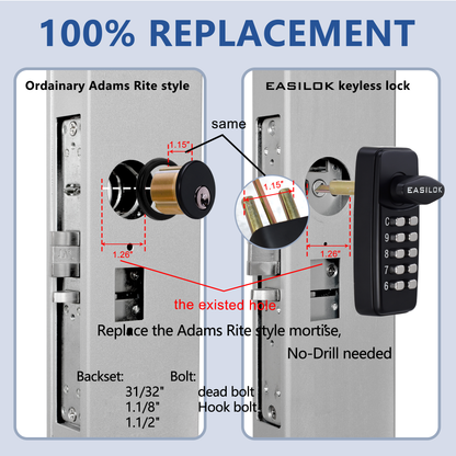 EASILOK SK4510: Keyless Storefront Deadlatch - Patented Non-Handed Mechanical Lock | Direct Adams Rite 4510 Replacement | Heavy-Duty DIY Security for US Narrow Stile Aluminum Doors