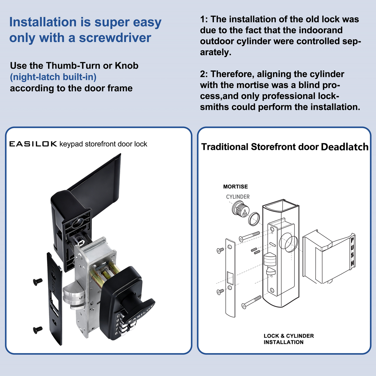 EASILOK SK4510: Keyless Storefront Deadlatch - Patented Non-Handed Mechanical Lock | Direct Adams Rite 4510 Replacement | Heavy-Duty DIY Security for US Narrow Stile Aluminum Doors