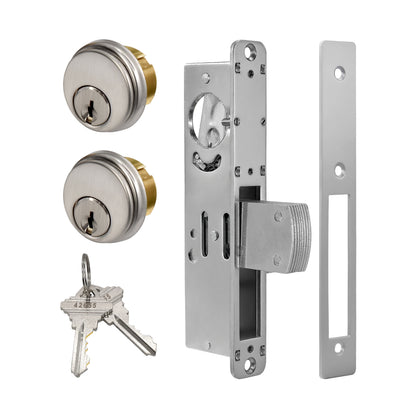 Adams Rite Style MS1850S Storefront Door Lock for Aluminum Glass Doors with Commeical Solid Brass Double Cylinders, 1.1/8"
