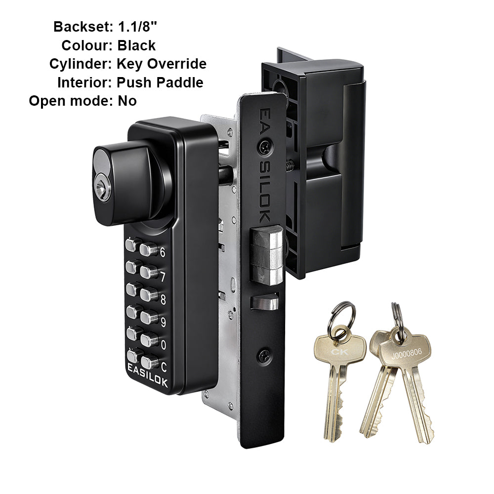EASILOK  SK4510S(sfic): Universal Handing Mechanical Keyless Storefront Door Deadlatch | SFIC Key Override | Drill-Free DIY Adams Rite 4510S Replacement with Push Paddle 31/32" - Black