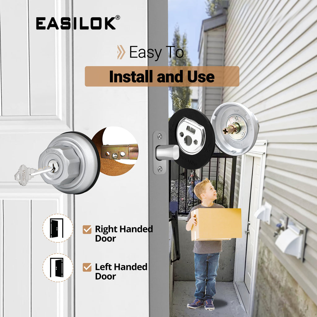 2*E4 EASILOK (Zinc Alloy)Deadbolt Lock, Silver, Twist to Lock Keyless with Night Latch & Anti-Mislock Button, Security Child Safety Lock