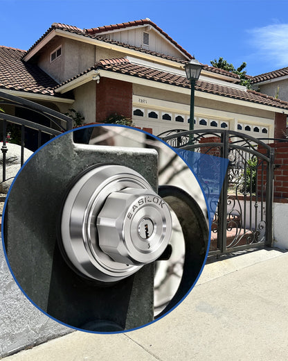E2 Mechanical Outdoor Gate Lock – Keylessly Twist-to-Lock waterproof Rustproof Deadbolt for Wrought Iron Gates, Metal Pedestrian Gates & Perimeter Security Silver Dimple Keyway