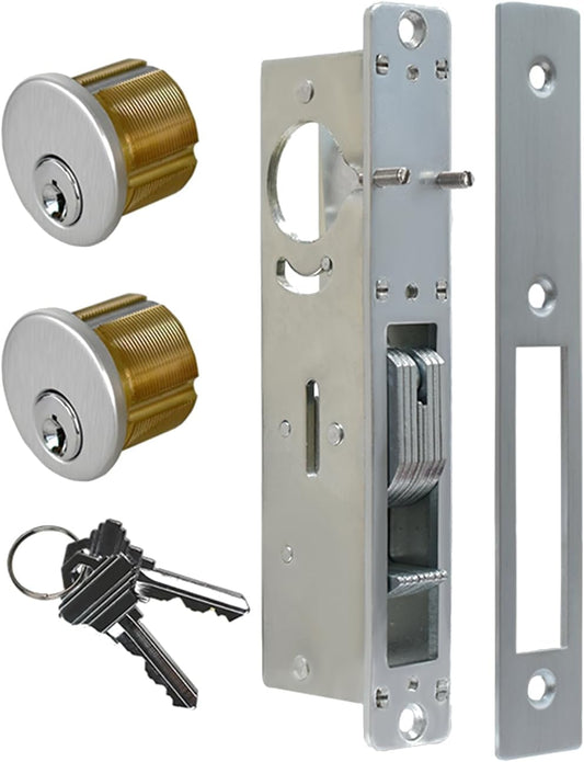Adams Rite Style MS1850S Storefront Door Lock for Aluminum Glass Doors with Commeical Solid Brass Double Cylinders, 1.1/8"