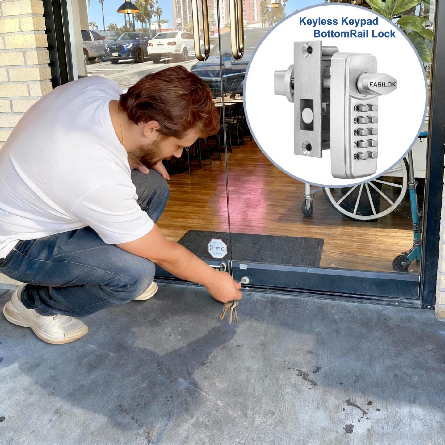 SK777S(sfic):  World’s Only Keyless Bottom Rail Lock SK777S(sfic) | SFIC Key Override | No-Drill Replacement for CRL 777S, FHC R777, ILCO BRL | Professional Grade Mechanical Storefront Security