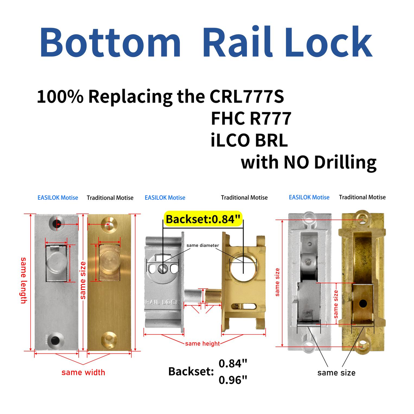 SK777S(sfic):  World’s Only Keyless Bottom Rail Lock SK777S(sfic) | SFIC Key Override | No-Drill Replacement for CRL 777S, FHC R777, ILCO BRL | Professional Grade Mechanical Storefront Security