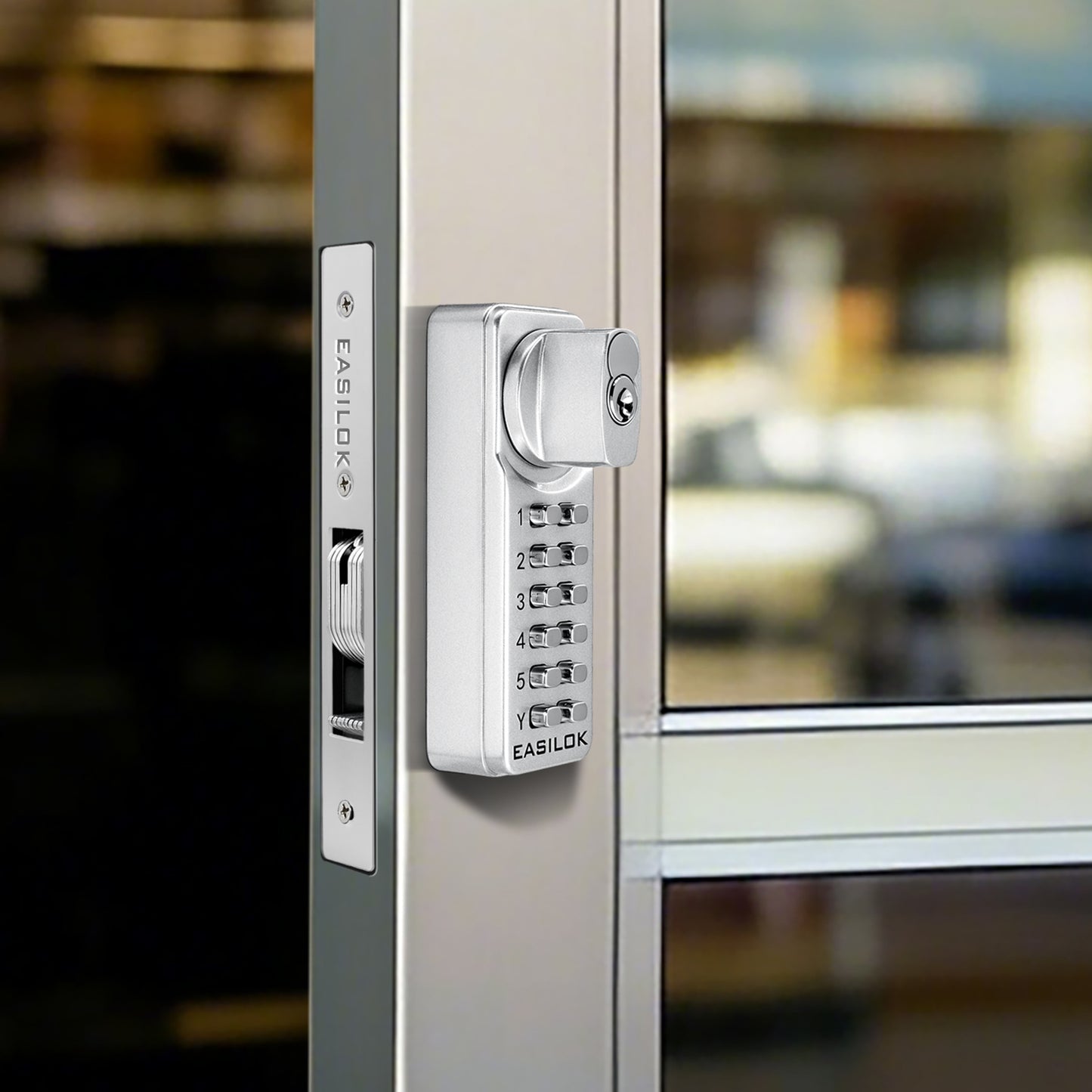 EASILOK SK1850S(sfic): The Only Drill-Free Combination Keyless Storefront Door Lock with SFIC Key Override & DIY Installation in The World