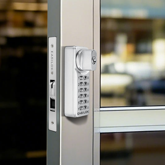 EASILOK SK1850S(sfic): The Only Drill-Free Combination Keyless Storefront Door Lock with SFIC Key Override & DIY Installation in The World