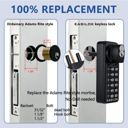 EASILOK SK1850S(sfic): The Only Drill-Free Combination Keyless Storefront Door Lock with SFIC Key Override & DIY Installation in The World