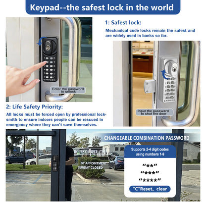 EASILOK SK1850S(sfic): The Only Drill-Free Combination Keyless Storefront Door Lock with SFIC Key Override & DIY Installation in The World