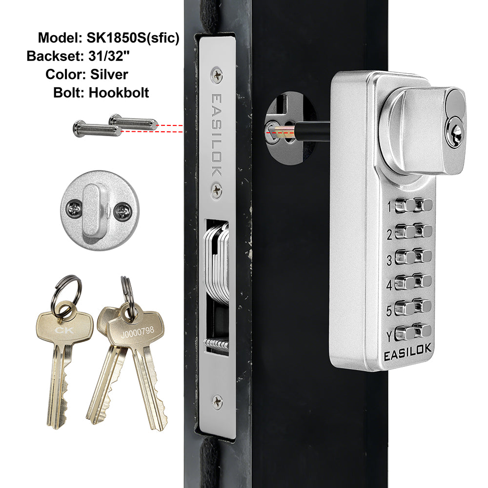 EASILOK SK1850S(sfic): The Only Drill-Free Combination Keyless Storefront Door Lock with SFIC Key Override & DIY Installation in The World