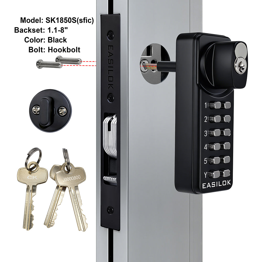 EASILOK SK1850S(sfic): The Only Drill-Free Combination Keyless Storefront Door Lock with SFIC Key Override & DIY Installation in The World