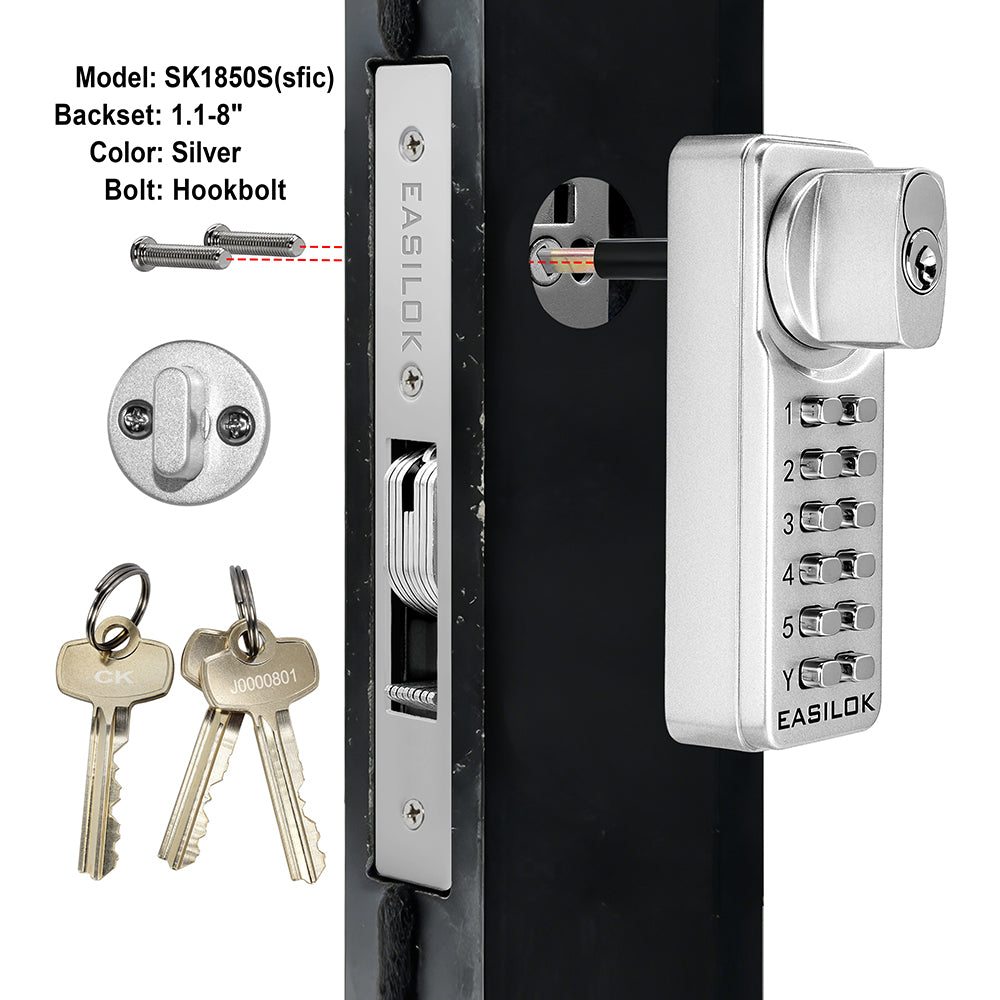 EASILOK SK1850S(sfic): The Only Drill-Free Combination Keyless Storefront Door Lock with SFIC Key Override & DIY Installation in The World