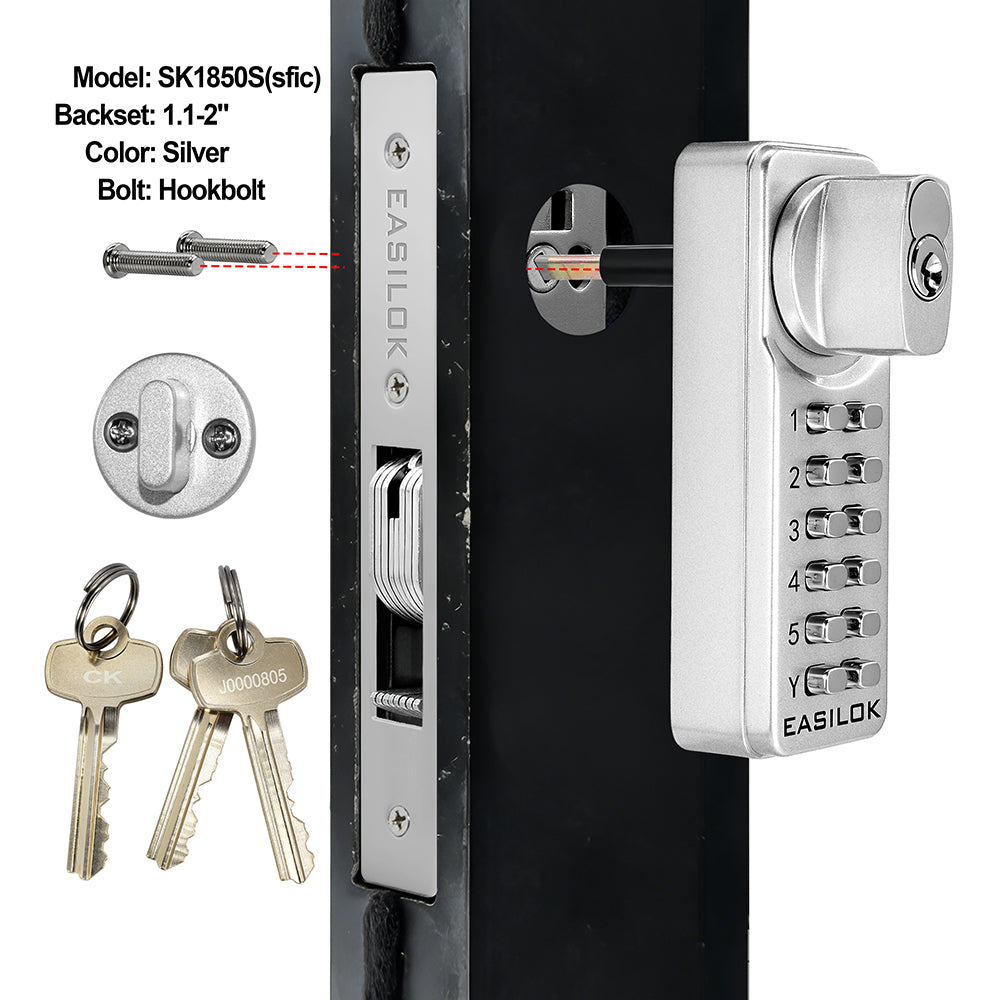 EASILOK SK1850S(sfic): The Only Drill-Free Combination Keyless Storefront Door Lock with SFIC Key Override & DIY Installation in The World