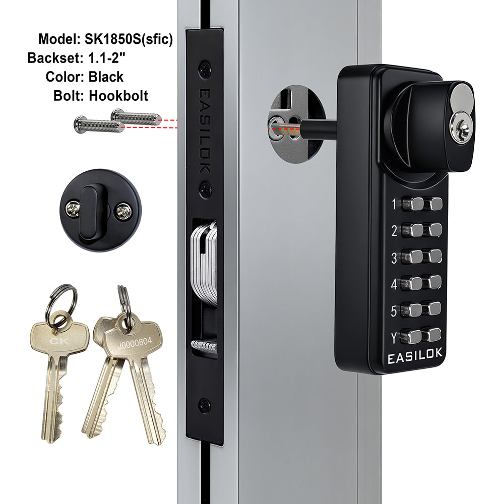 EASILOK SK1850S(sfic): The Only Drill-Free Combination Keyless Storefront Door Lock with SFIC Key Override & DIY Installation in The World
