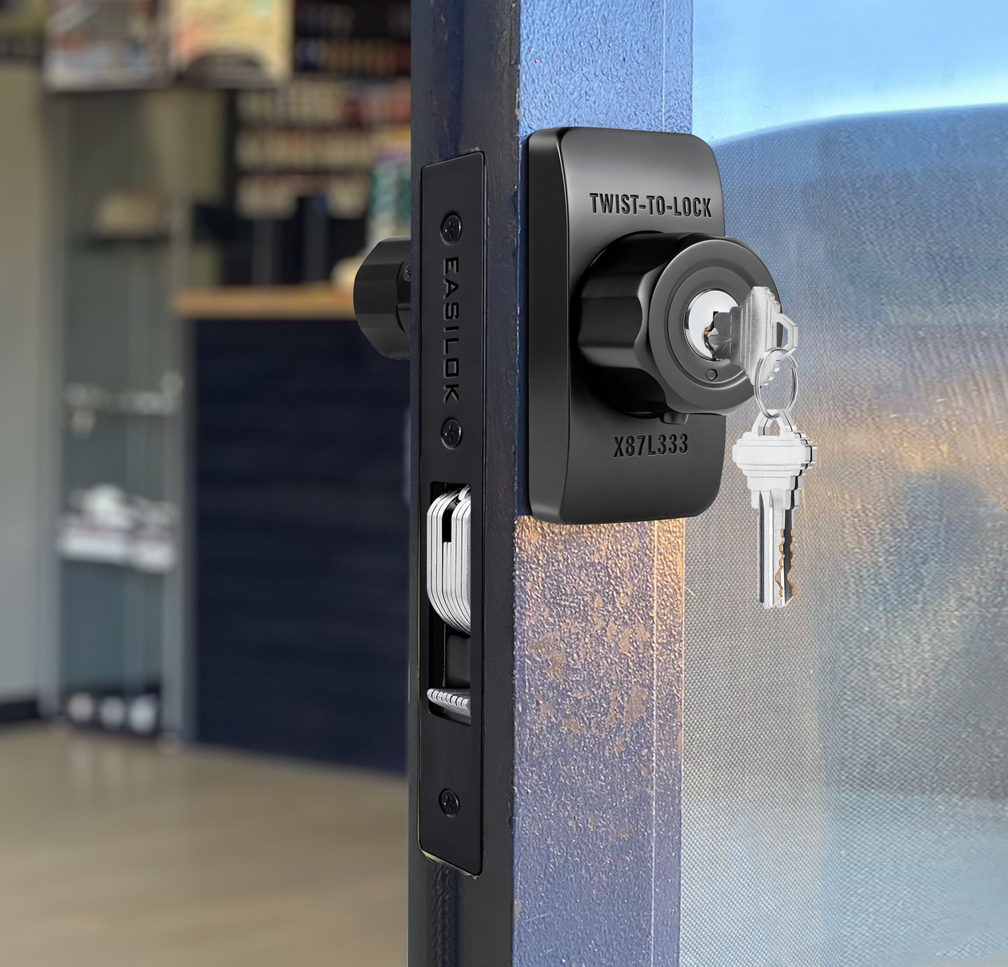 EASILOK SM1850 Mechanical Storefront Door Lock - Patented Twist-to-Lock Keyless  with No key No code- Absolute Owner Control - Drill-Free DIY Replacement for Adams Rite MS1850S - 100% Reliability