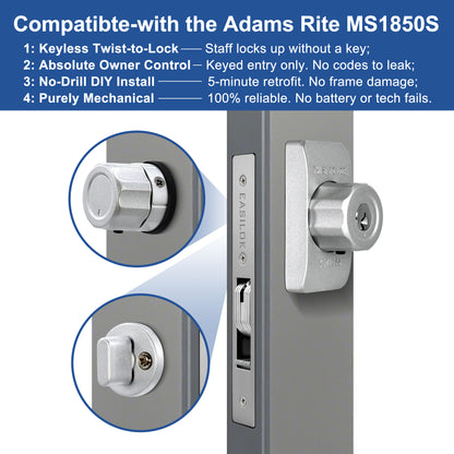 EASILOK SM1850 Mechanical Storefront Door Lock - Patented Twist-to-Lock Keyless  with No key No code- Absolute Owner Control - Drill-Free DIY Replacement for Adams Rite MS1850S - 100% Reliability