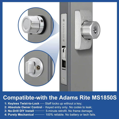 EASILOK SM1850 Mechanical Storefront Door Lock - Patented Twist-to-Lock Keyless with No key No code- Absolute Owner Control - Drill-Free DIY Replacement for Adams Rite MS1850S - 100% Reliability