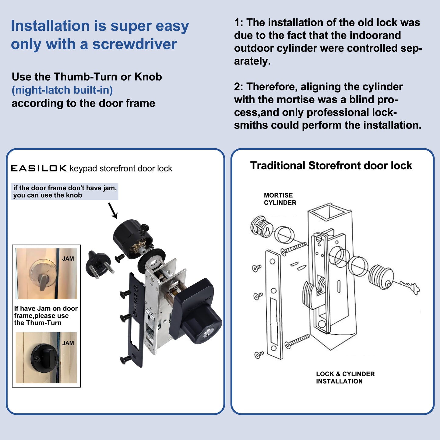 EASILOK SM1850 Mechanical Storefront Door Lock - Patented Twist-to-Lock Keyless  with No key No code- Absolute Owner Control - Drill-Free DIY Replacement for Adams Rite MS1850S - 100% Reliability