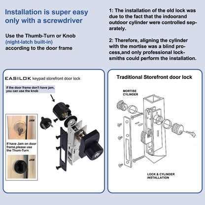 EASILOK SM1850 Mechanical Storefront Door Lock - Patented Twist-to-Lock Keyless  with No key No code- Absolute Owner Control - Drill-Free DIY Replacement for Adams Rite MS1850S - 100% Reliability