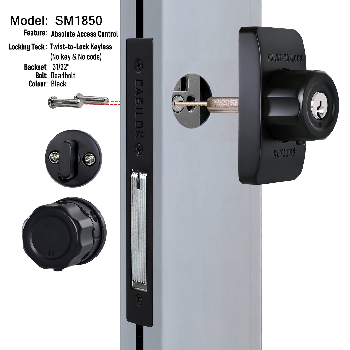 EASILOK SM1850 Mechanical Storefront Door Lock - Patented Twist-to-Lock Keyless  with No key No code- Absolute Owner Control - Drill-Free DIY Replacement for Adams Rite MS1850S - 100% Reliability