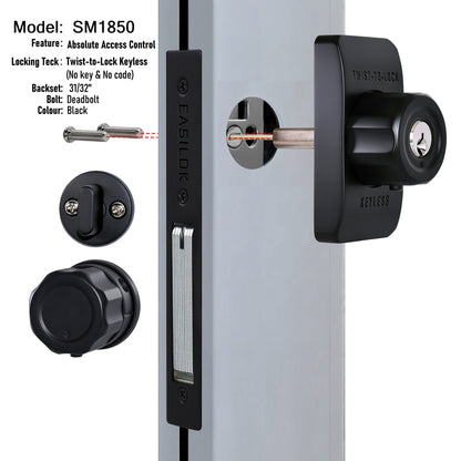 EASILOK SM1850 Mechanical Storefront Door Lock - Patented Twist-to-Lock Keyless  with No key No code- Absolute Owner Control - Drill-Free DIY Replacement for Adams Rite MS1850S - 100% Reliability