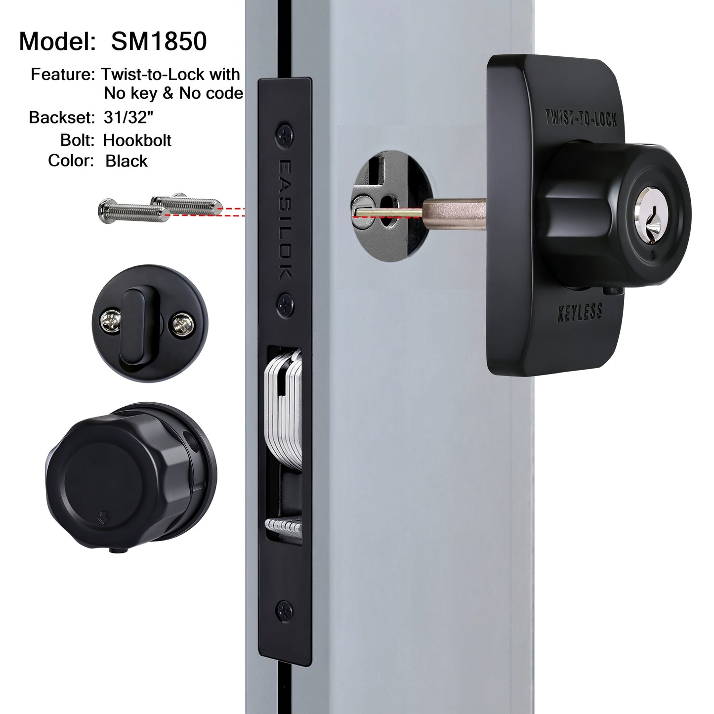 EASILOK SM1850 Mechanical Storefront Door Lock - Patented Twist-to-Lock Keyless  with No key No code- Absolute Owner Control - Drill-Free DIY Replacement for Adams Rite MS1850S - 100% Reliability