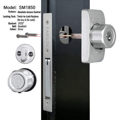 EASILOK SM1850 Mechanical Storefront Door Lock - Patented Twist-to-Lock Keyless  with No key No code- Absolute Owner Control - Drill-Free DIY Replacement for Adams Rite MS1850S - 100% Reliability
