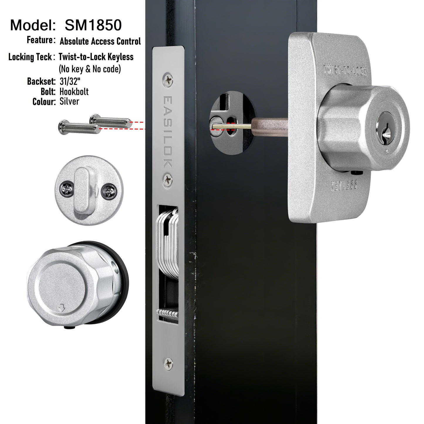 EASILOK SM1850 Mechanical Storefront Door Lock - Patented Twist-to-Lock Keyless  with No key No code- Absolute Owner Control - Drill-Free DIY Replacement for Adams Rite MS1850S - 100% Reliability