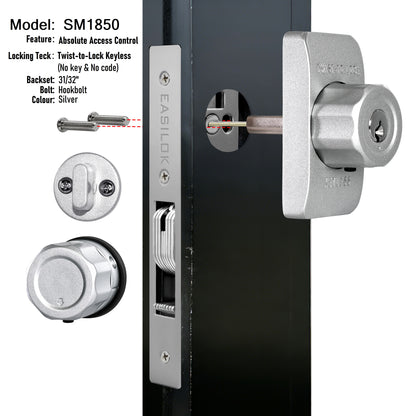 EASILOK SM1850 Mechanical Storefront Door Lock - Patented Twist-to-Lock Keyless  with No key No code- Absolute Owner Control - Drill-Free DIY Replacement for Adams Rite MS1850S - 100% Reliability