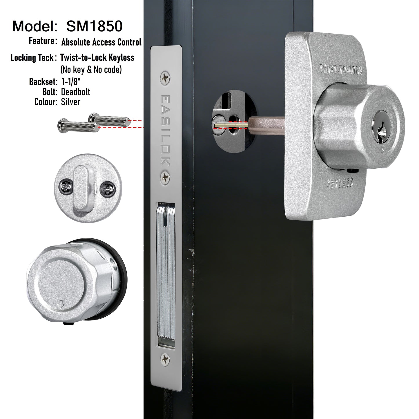 EASILOK SM1850 Mechanical Storefront Door Lock - Patented Twist-to-Lock Keyless  with No key No code- Absolute Owner Control - Drill-Free DIY Replacement for Adams Rite MS1850S - 100% Reliability