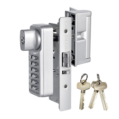 EASILOK  SK4510S(sfic): Universal Handing Mechanical Keyless Storefront Door Deadlatch | SFIC Key Override | Drill-Free DIY Adams Rite 4510S Replacement with Push Paddle 1.1/8" 31/32" - Silver