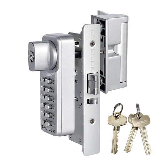 EASILOK  SK4510S(sfic): Universal Handing Mechanical Keyless Storefront Door Deadlatch | SFIC Key Override | Drill-Free DIY Adams Rite 4510S Replacement with Push Paddle 1.1/8" 31/32" - Silver