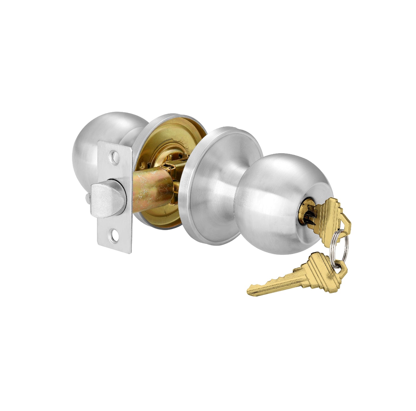 EASILOK Keyed Entry Door Knob with Lock Interior and Unidirectional knob Door Lock Standard Ball Satin Nickel