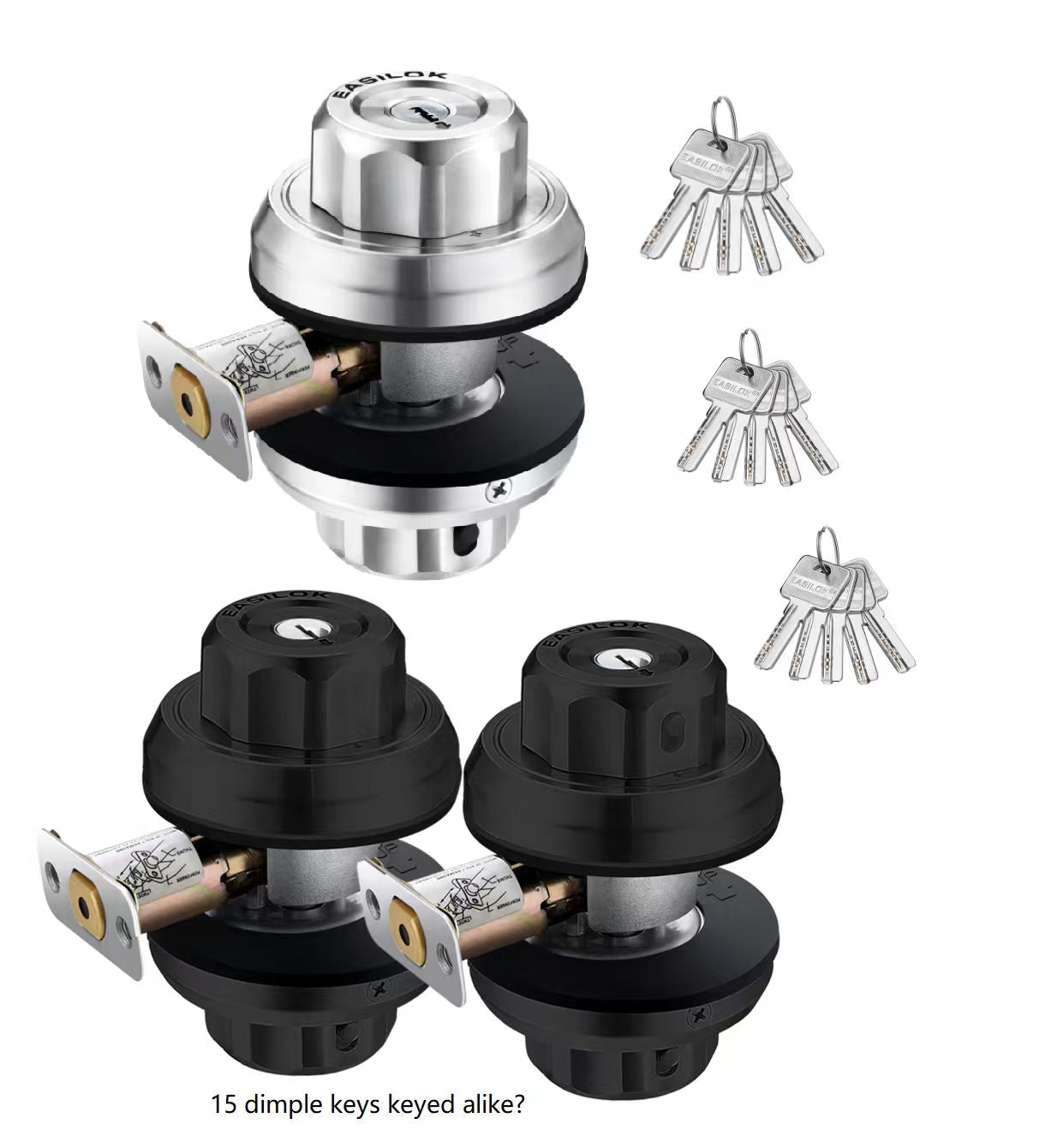 EASILOK E2  twist to lock deadbolt without any keys for front door knob lock  Silver 3 Packs(Dimple key)