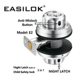 EASILOK 2*E2（1*brass E2+1*silver E2, SC Keyway) with Keyed Alike Combo, Twist to Lock Deadbolt Lock Keyless with Night Latch & Anti-Mislock Button