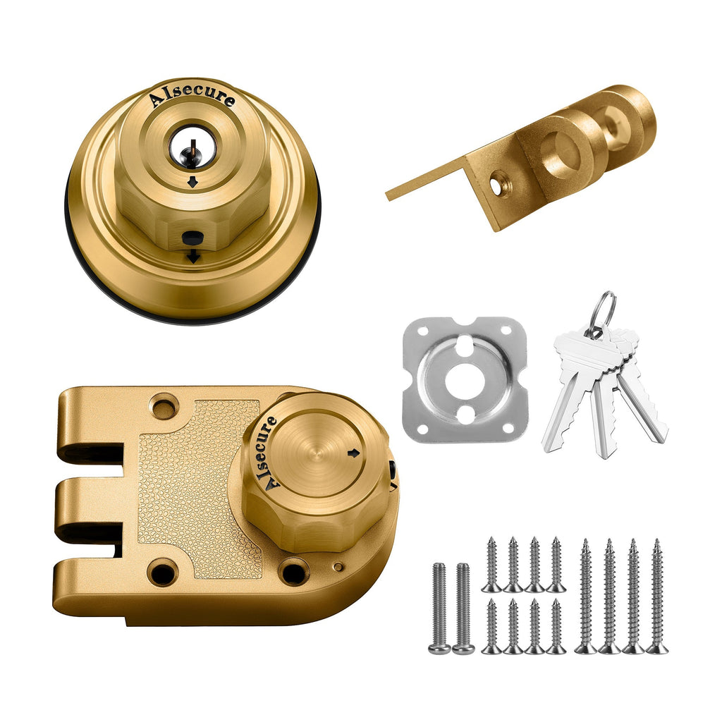 AIsecure 2*A9 (Schlage keyway) Jimmy Proof Lock SC keyway, with Night Latch & Anti-Mislock Button, Brass