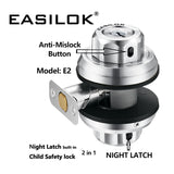 EASILOK 3*E2 with Keyed Alike Combo, Twist to Lock Deadbolt Lock Keyless with Night Latch & Anti-Mislock Button, Silver