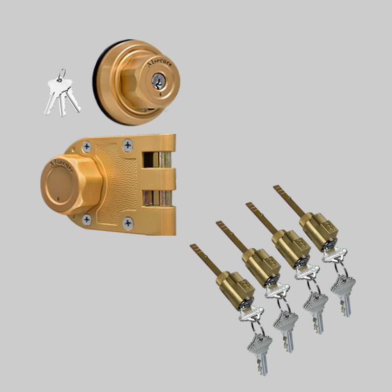 AIsecure A9 AIsecure Jimmy Proof Lock SC keyway(Schlage keyway), with Night Latch & Anti-Mislock Button ,brass + 4*cylinders with Keyed Alike Combo